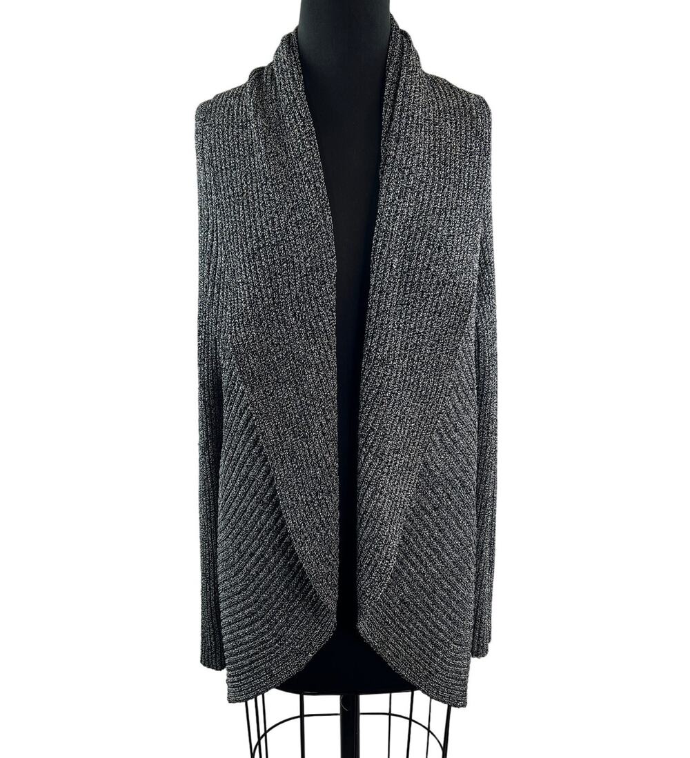 J'envie New York Black White Cardigan Sweater Knit Open Front Shawl Neck O/S 1Sz